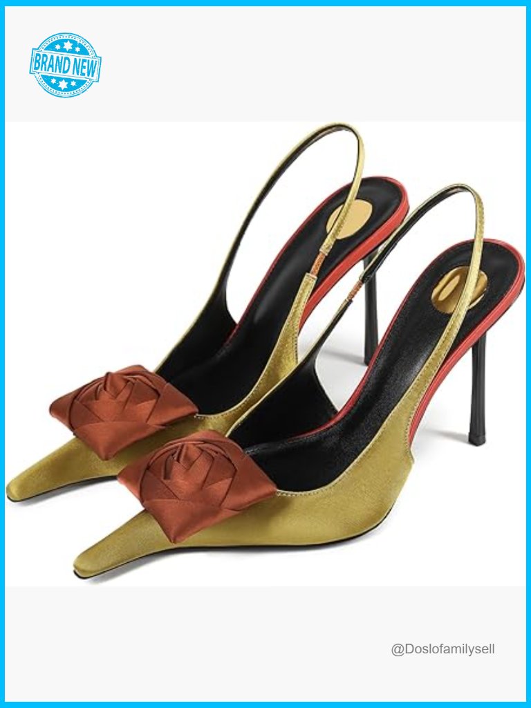 Pointed Toe Slingback Heels Stiletto High Heel Pumps Sexy Rose Flower Heels